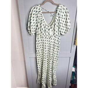 Banana Republic Women's Linen Blend Midi Dress Paisley‎ Print Green White Size 8